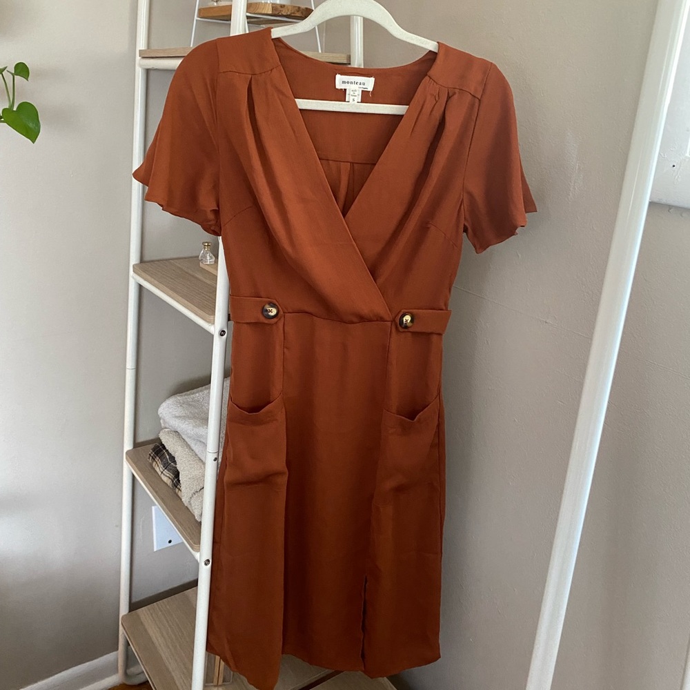 burnt orange midi dress